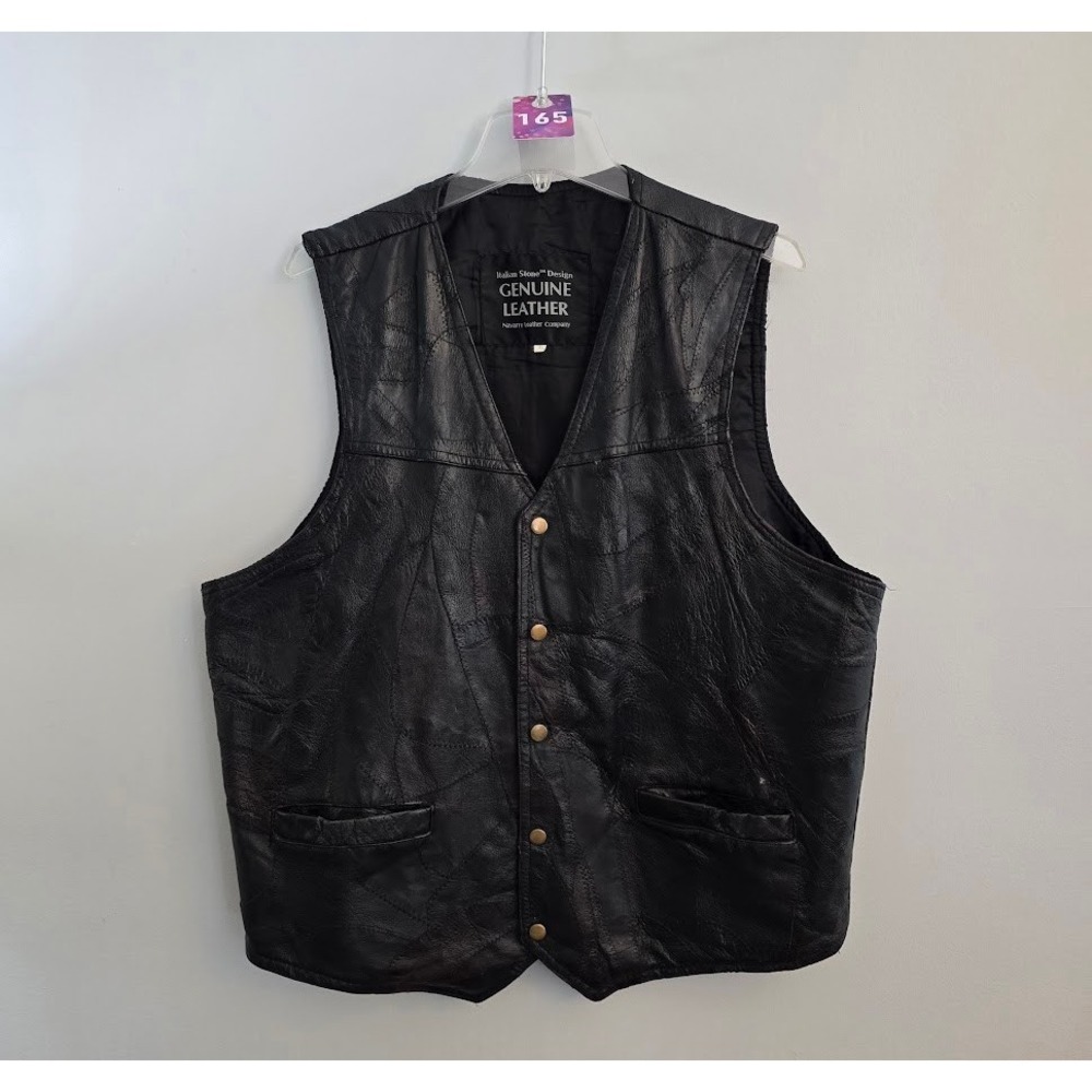 Navarre Leather Company Mens Leather Vest Black Patchwork Biker Size Biker Sz XL